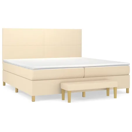 Sommier à lattes de lit avec matelas Crème 200x200 cm Tissu