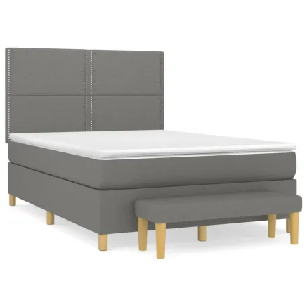 Sommier à lattes de lit avec matelas Gris foncé 140x190cm Tissu 2