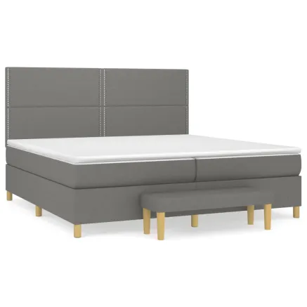 Sommier à lattes de lit avec matelas Gris foncé 200x200cm Tissu 2