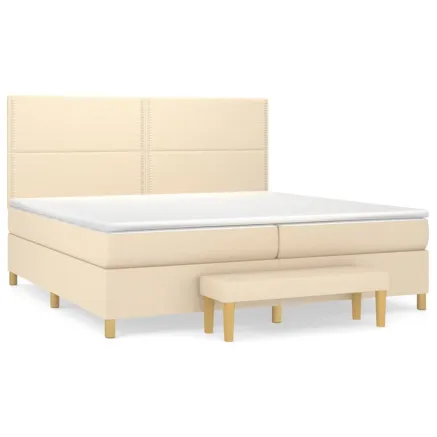 Sommier à lattes de lit avec matelas Crème 200x200 cm Tissu 2