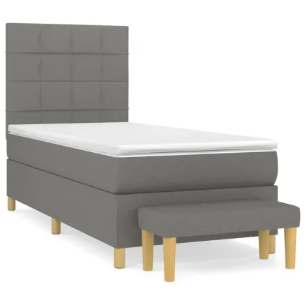 Sommier à lattes de lit avec matelas Gris foncé 100x200cm Tissu 2