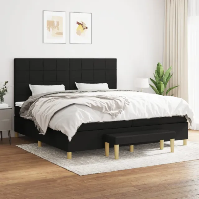 Sommier à lattes de lit avec matelas Noir 200x200 cm Tissu