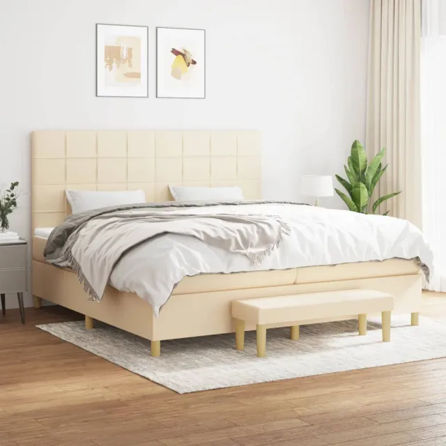 Sommier à lattes de lit avec matelas Crème 200x200 cm Tissu
