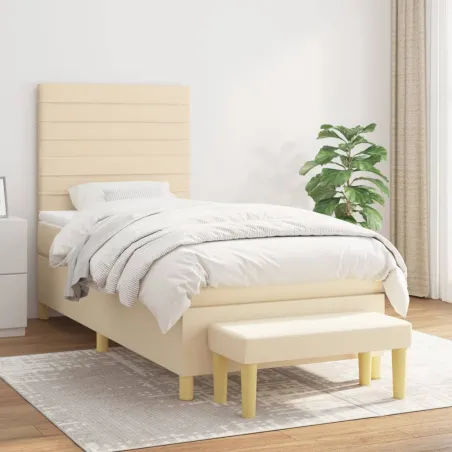 Sommier à lattes de lit avec matelas Crème 80x200 cm Tissu