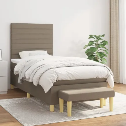 Sommier à lattes de lit avec matelas Taupe 100x200 cm Tissu