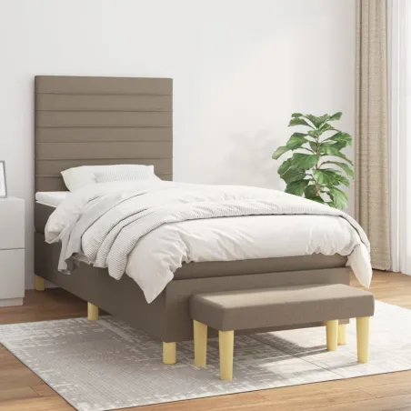 Sommier à lattes de lit avec matelas Taupe 100x200 cm Tissu