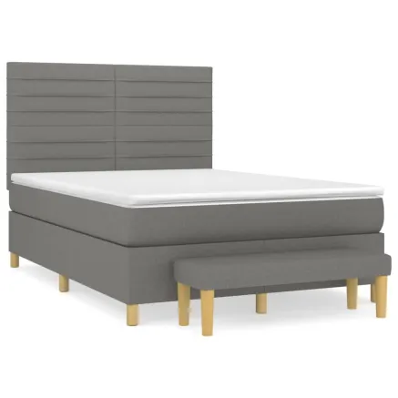 Sommier à lattes de lit avec matelas Gris foncé 140x200cm Tissu 2