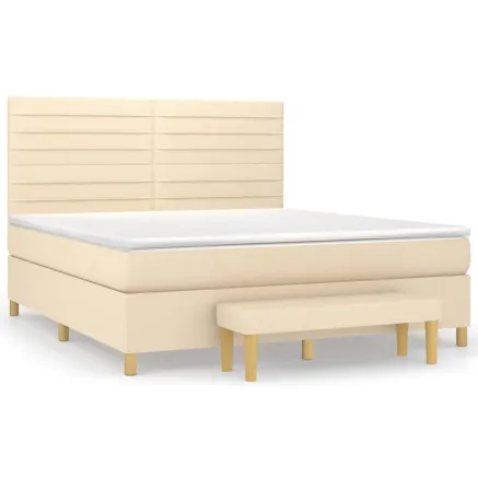 Sommier à lattes de lit avec matelas Crème 160x200 cm Tissu 2