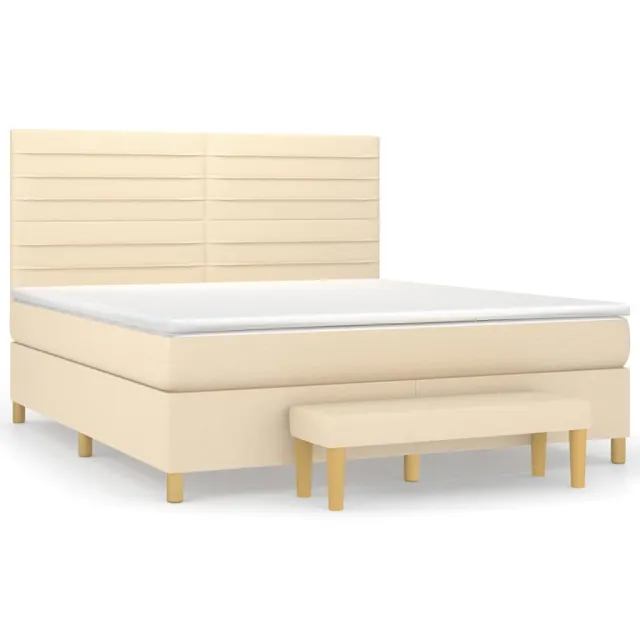Sommier à lattes de lit avec matelas Crème 160x200 cm Tissu