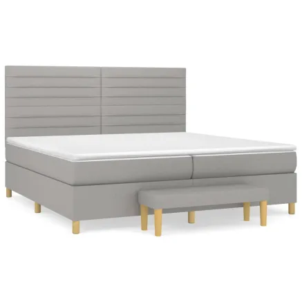 Sommier à lattes de lit avec matelas Gris clair 200x200cm Tissu 2