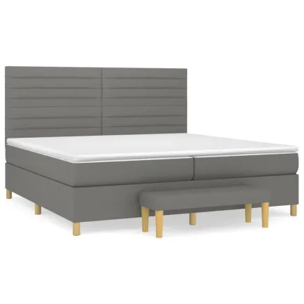 Sommier à lattes de lit avec matelas Gris foncé 200x200cm Tissu 2