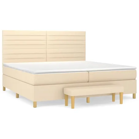 Sommier à lattes de lit avec matelas Crème 200x200 cm Tissu