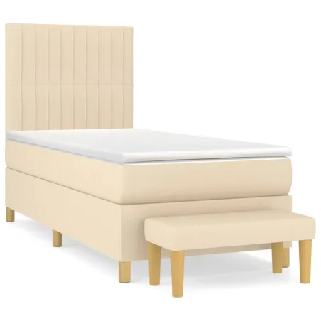 Sommier à lattes de lit avec matelas Crème 90x200 cm Tissu