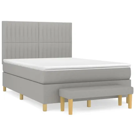 Sommier à lattes de lit avec matelas Gris clair 140x190cm Tissu 2