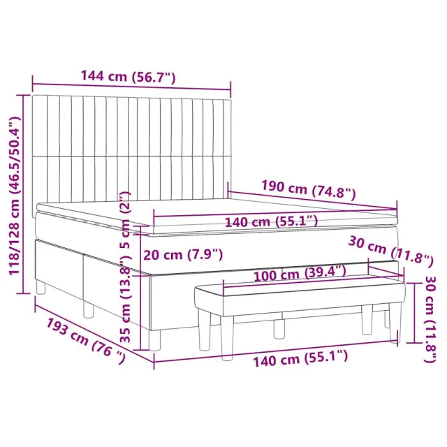 Sommier à lattes de lit avec matelas Taupe 140x190 cm Tissu