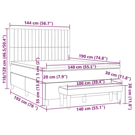 Sommier à lattes de lit avec matelas Taupe 140x190 cm Tissu