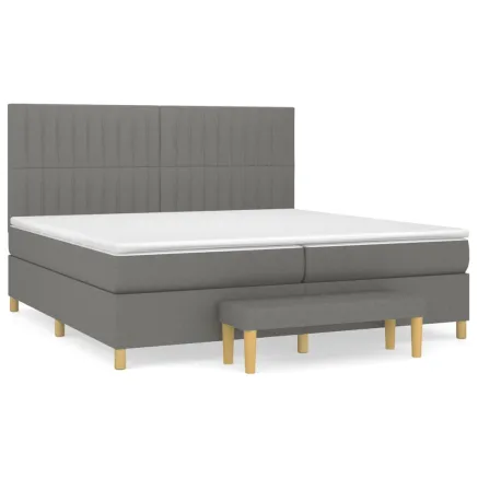 Sommier à lattes de lit avec matelas Gris foncé 200x200cm Tissu 2