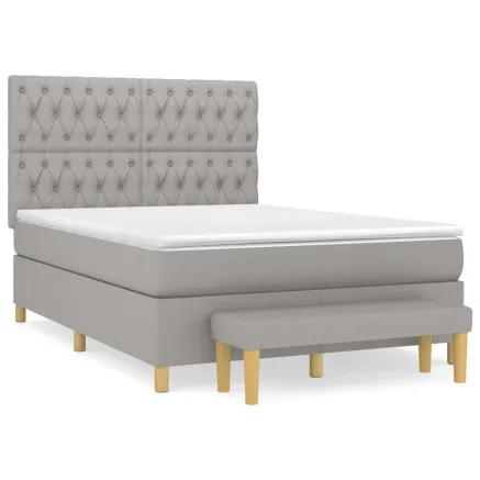Sommier à lattes de lit avec matelas Gris clair 140x190cm Tissu 2