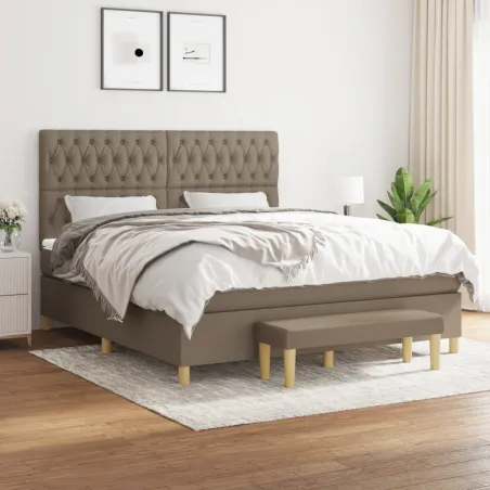 Sommier à lattes de lit avec matelas Taupe 180x200 cm Tissu