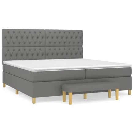 Sommier à lattes de lit avec matelas Gris foncé 200x200cm Tissu 2