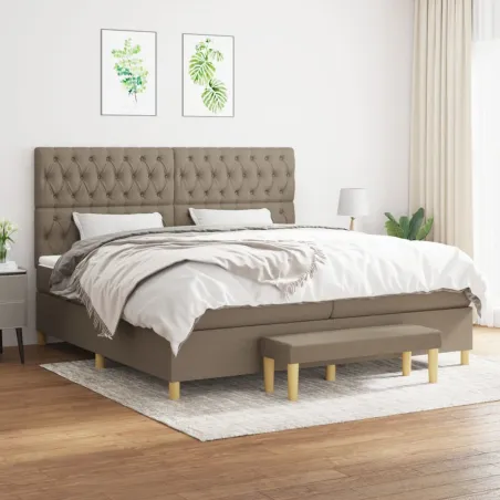 Sommier à lattes de lit avec matelas Taupe 200x200 cm Tissu