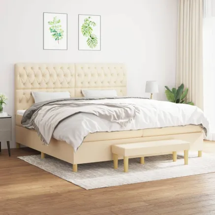 Sommier à lattes de lit avec matelas Crème 200x200 cm Tissu