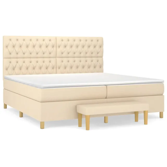 Sommier à lattes de lit avec matelas Crème 200x200 cm Tissu