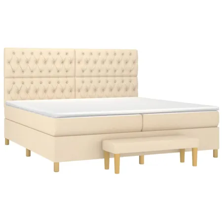 Sommier à lattes de lit avec matelas Crème 200x200 cm Tissu