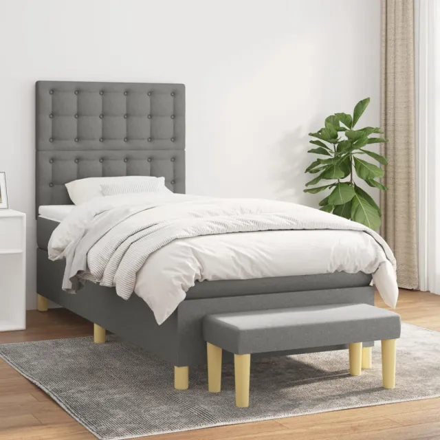 Sommier à lattes de lit avec matelas Gris foncé 100x200cm Tissu