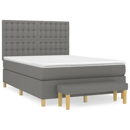 Sommier à lattes de lit avec matelas Gris foncé 140x190cm Tissu 2