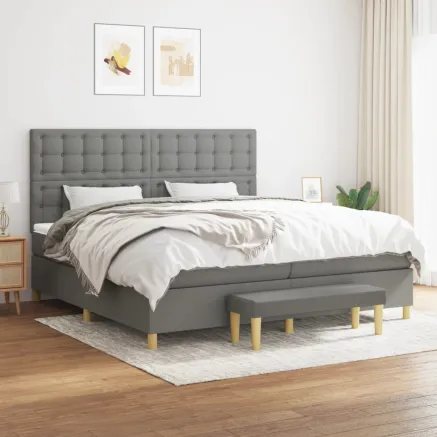 Sommier à lattes de lit avec matelas Gris foncé 200x200cm Tissu