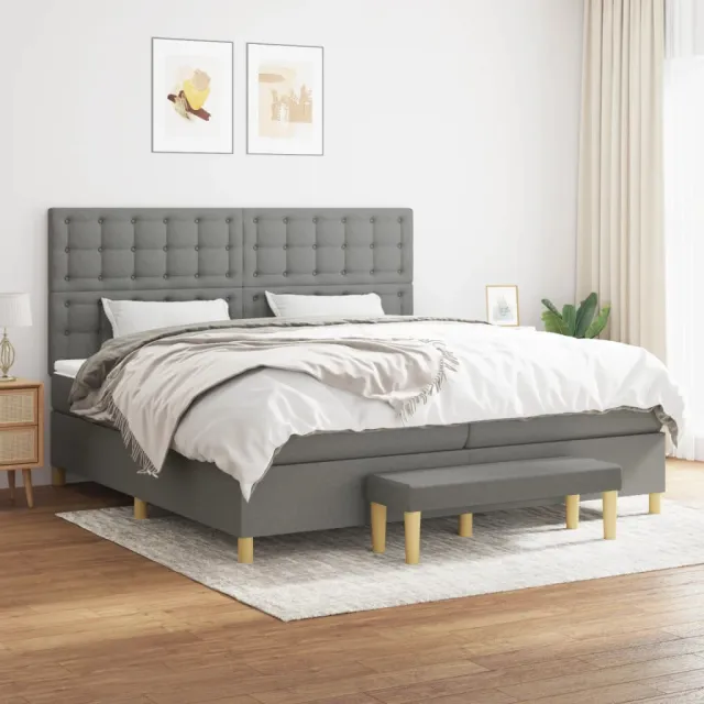 Sommier à lattes de lit avec matelas Gris foncé 200x200cm Tissu