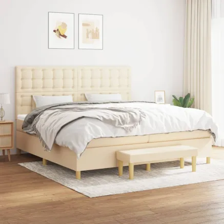 Sommier à lattes de lit avec matelas Crème 200x200 cm Tissu