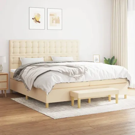 Sommier à lattes de lit avec matelas Crème 200x200 cm Tissu