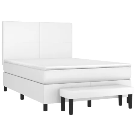 Sommier à lattes de lit avec matelas Blanc 140x190cm Similicuir