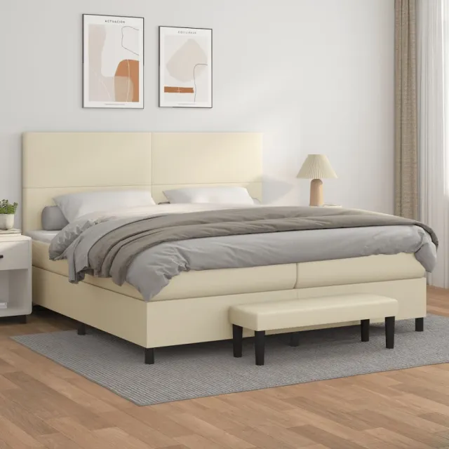 Sommier à lattes de lit avec matelas Crème 200x200cm Similicuir
