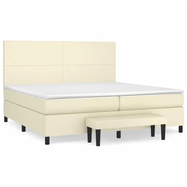 Sommier à lattes de lit avec matelas Crème 200x200cm Similicuir