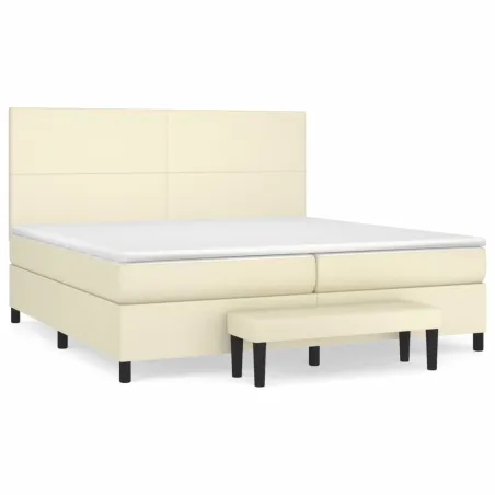 Sommier à lattes de lit avec matelas Crème 200x200cm Similicuir