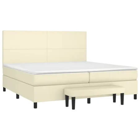 Sommier à lattes de lit avec matelas Crème 200x200cm Similicuir