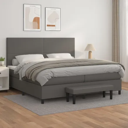 Sommier à lattes de lit avec matelas Gris 200x200 cm Similicuir