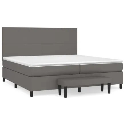 Sommier à lattes de lit avec matelas Gris 200x200 cm Similicuir 2