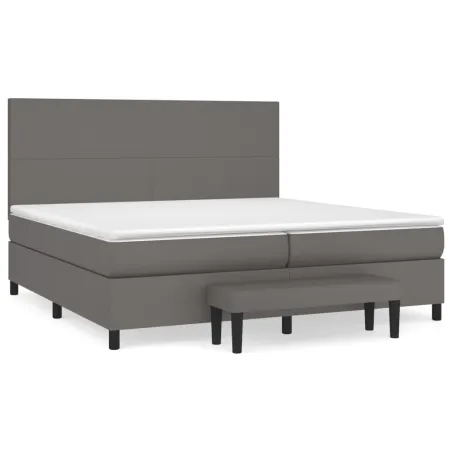 Sommier à lattes de lit avec matelas Gris 200x200 cm Similicuir