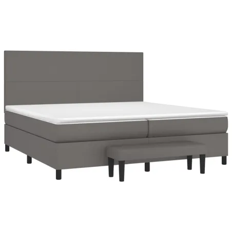 Sommier à lattes de lit avec matelas Gris 200x200 cm Similicuir