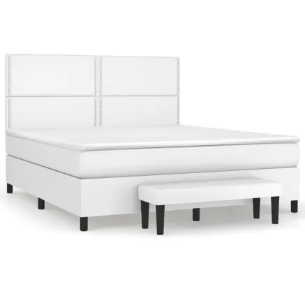 Sommier à lattes de lit avec matelas Blanc 180x200cm Similicuir 2