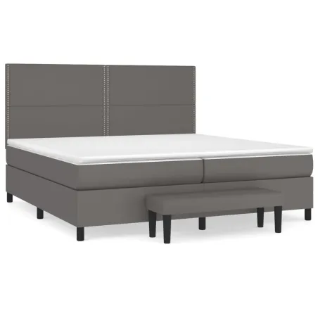 Sommier à lattes de lit avec matelas Gris 200x200 cm Similicuir