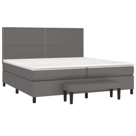 Sommier à lattes de lit avec matelas Gris 200x200 cm Similicuir