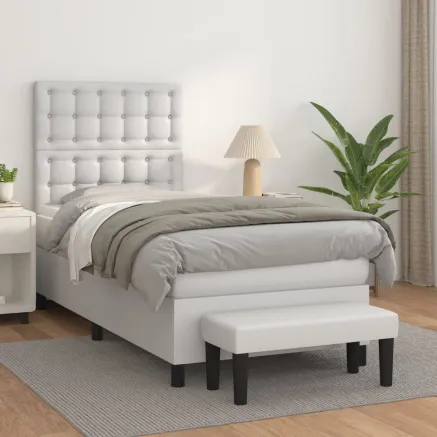 Sommier à lattes de lit avec matelas Blanc 100x200cm Similicuir