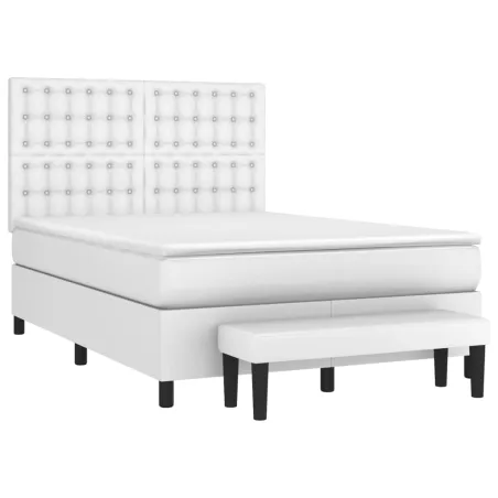 Sommier à lattes de lit avec matelas Blanc 140x190cm Similicuir