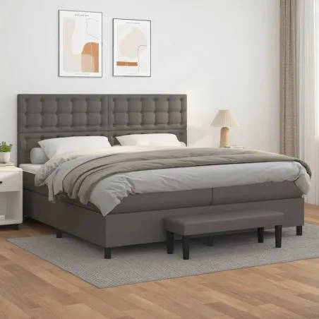 Sommier à lattes de lit avec matelas Gris 200x200 cm Similicuir