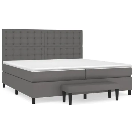 Sommier à lattes de lit avec matelas Gris 200x200 cm Similicuir